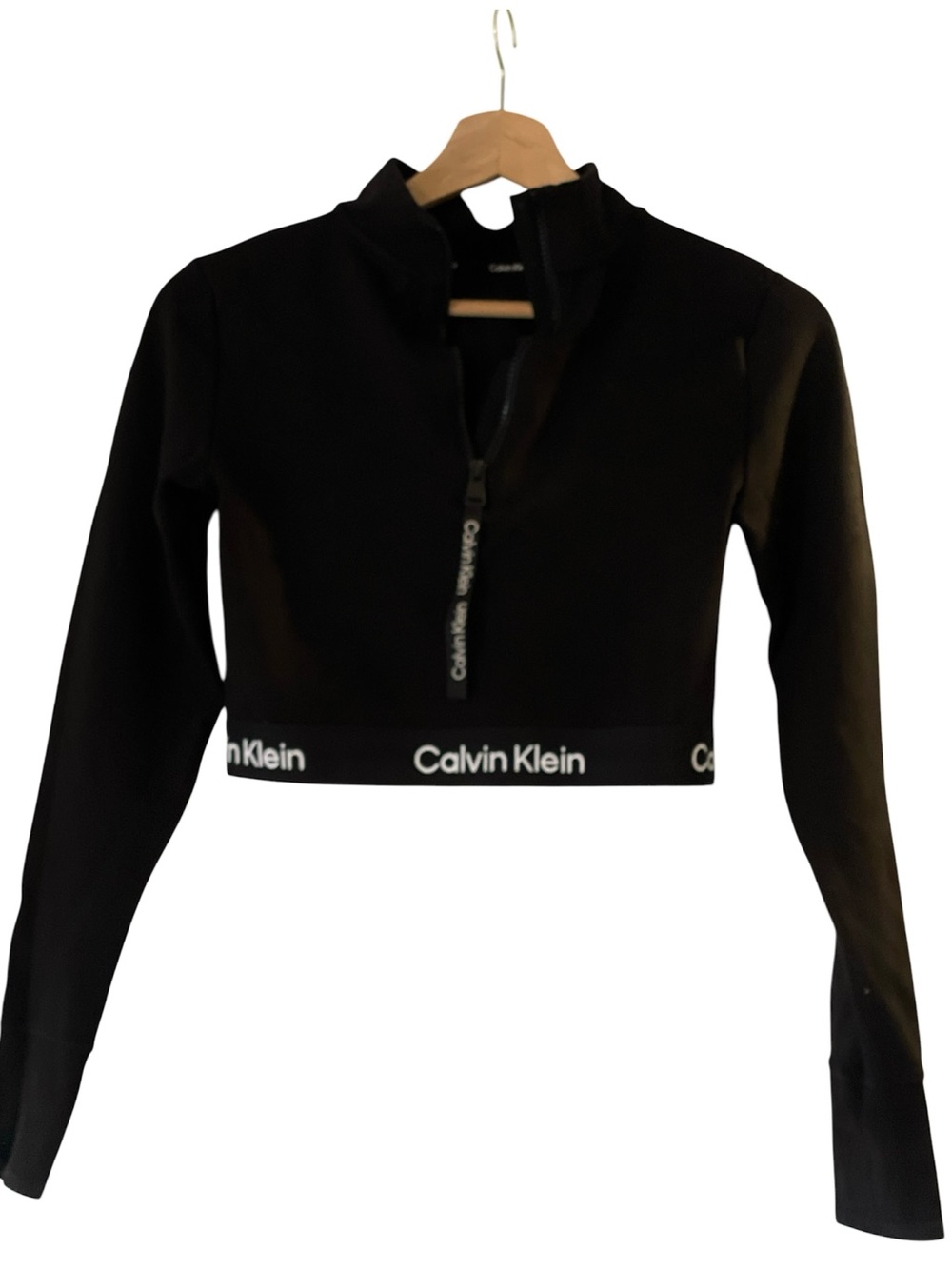 Calvin Klein Black Cropped Quarter-Zip Top Like New